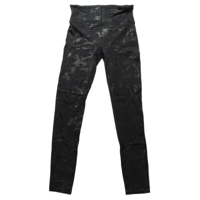 Spanx Women's M Faux Leather Camo Leggings Seamless Mid Rise Black Shiny 20185R
